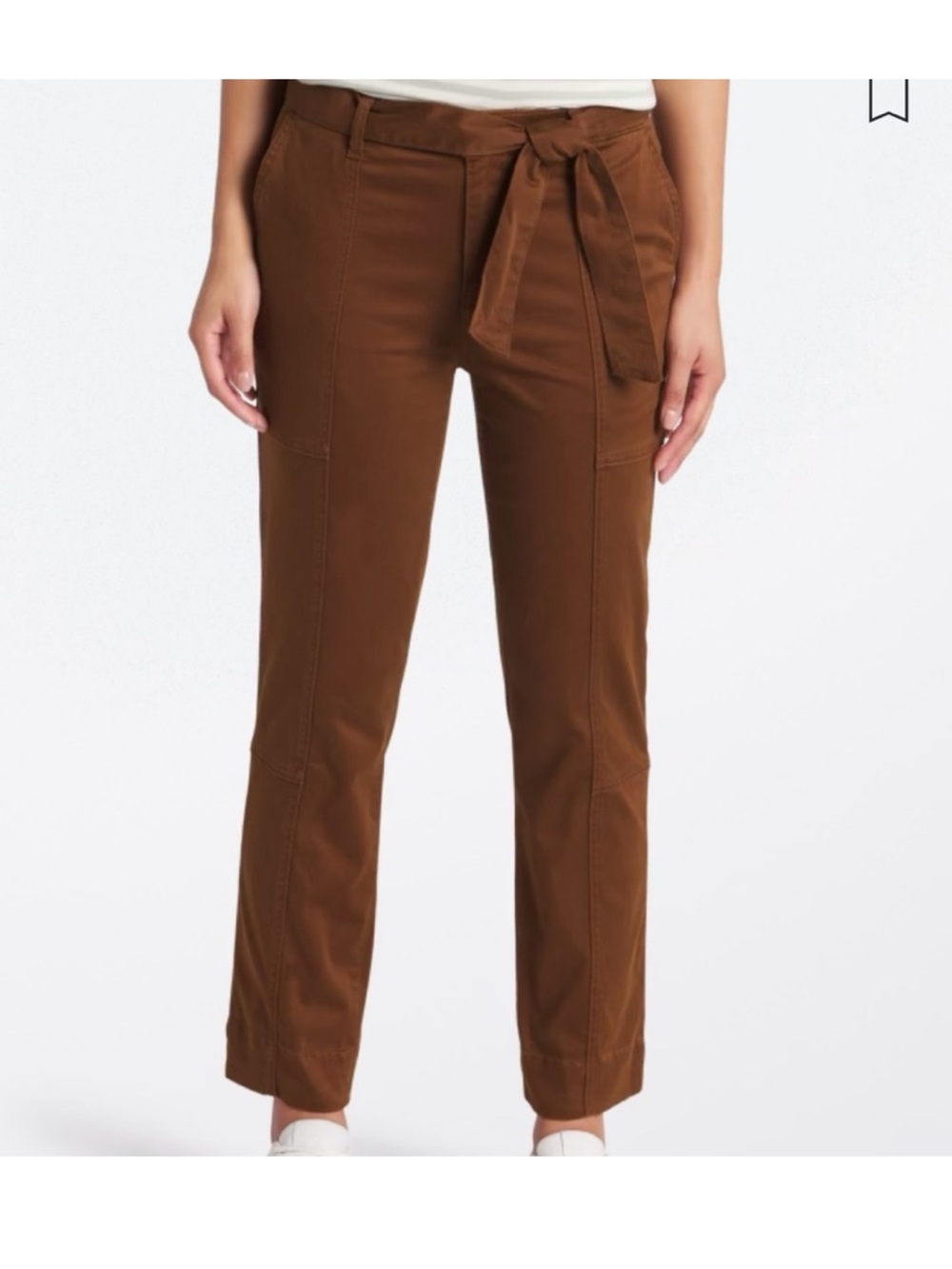 Brown High Rise Tie-Waist Utility Straight Pant